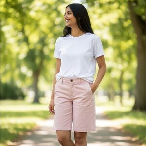 Womens Blush Bermuda Shorts Classic Preppy Flat Front Tailored Summer Size 8